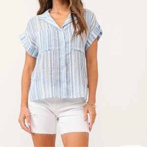 Dear John Cali Novelty Shirt Blue Streak Linen/Cotton • Large